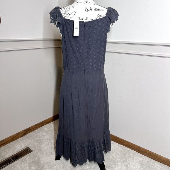 NWT Ann Taylor LOFT Gray Dress Size 4 Embroidered Eyelet Floral Flounce Hem $98 - Picture 4 of 12
